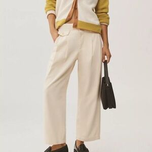 Anthropologie Pilcro Cream Mid Rise Wide Leg Crop Trousers